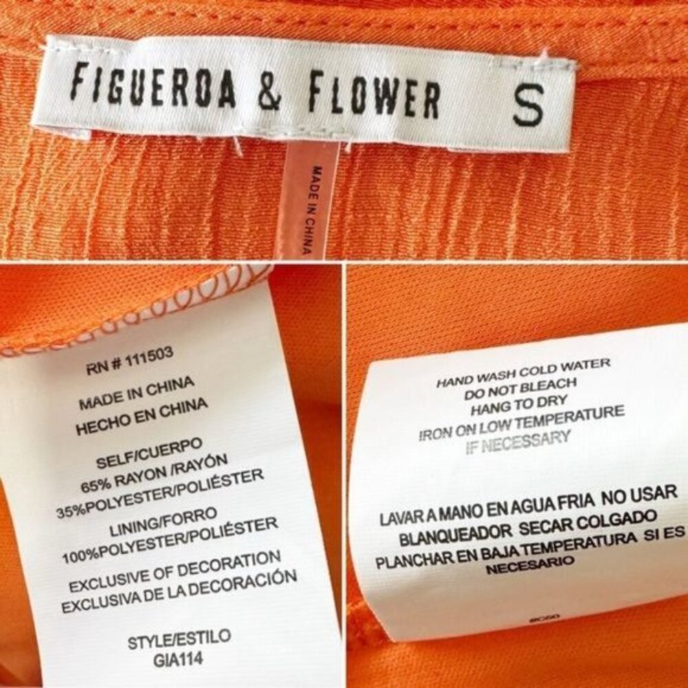 Figueroa & Flowers orange peasant‎ lace yoke scoop neck 3/4 sleeve blouse top S - Picture 10 of 11